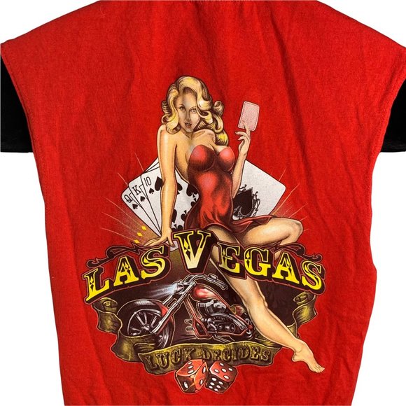 Unbranded Other - Las Vegas Pin Up Motorcycle Muscle Shirt S Red Crewneck Sleeveless Graphic